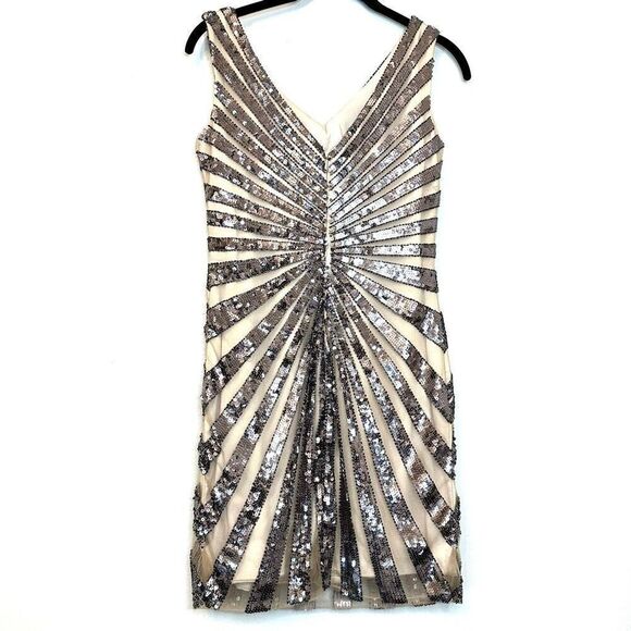 Milano Formals Sleeveless V-Neck Sequin Prom Party Mini Dress Silver Size 0 - Picture 3 of 5